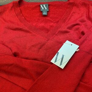 Red Soft Knit Long Sleeve V Neck Blouse